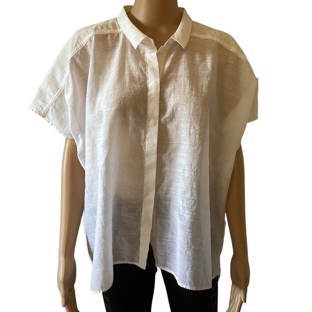 COS‎ sheer white blouse button down short sleeve size 12